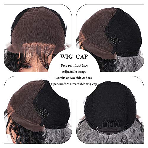 Vigorous Long Curly Wig Ombre Silver Grey Lace Front Wigs for Women Pre Plucked 13x6 Deep Part Synthetic Wigs With Baby Hair Dark Roots Gray Wigs for Daily Party Use