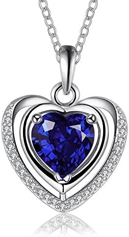Ostri Love Heart Necklace White Gold Plated Pendant Necklace with Blue Crystal inlaid Nickel Free Hypoallergenic Gift Packing Womens ladies Jewelry - Gift for Lover Mom Wife Daughter Bridesmaid