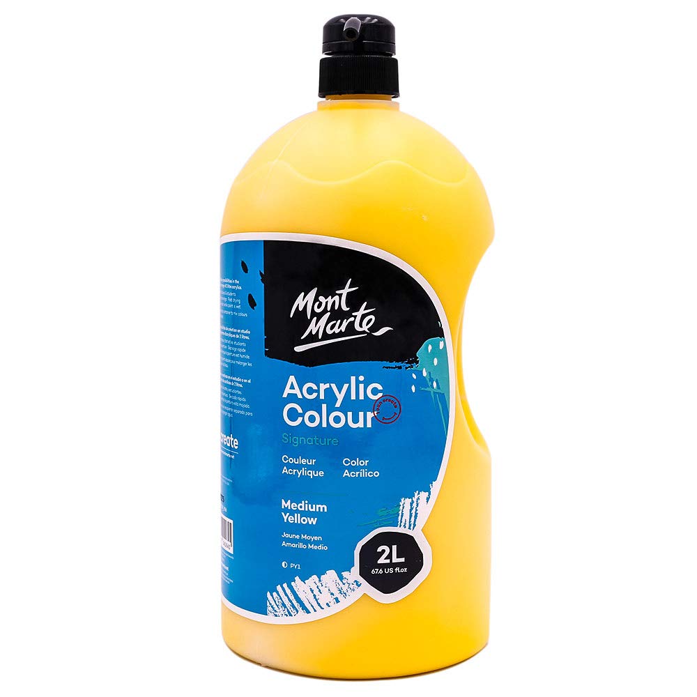 MONT MARTE Discovery School Acrylic, Medium Yellow, 1/2 Gallon (2 Liter). Ideal for Students and Artists. Excellent Coverage and Fast Drying. Pump Lid Included.