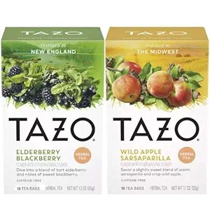 Tazo Foragers Elderberry Blackberry Tea 16 Count & Wild Apple Sarsaparilla Tea 16 Count. Herbal Tea Bags. Caffeine Free. Set