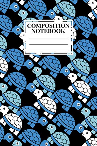 Composition Notebook: Lined paper 120 pages for Writing Notes, Cute Blue/White Turtle Pattern Exercise book for Students Men Women Teenagers, 6" x 9" inches
