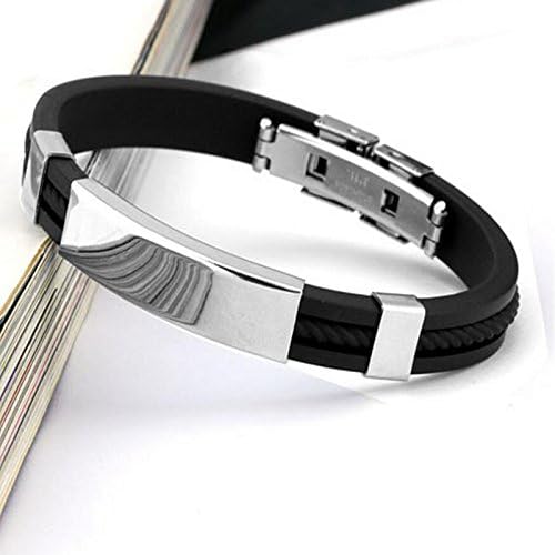 Westeng Encanto Pulsera Hombres Fresco Curb Link Cadena joyería de la decoración Titanium Acero Pulsera de Silicona con Cierre Plegable