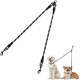 Taglory Double Dog Leash Coupler for Two Dogs, 1/3" Lightweight Dual Leash Extension for Small and Medium Dogs, No Tangle 360&deg; Swivel, Reflective Rope, 30 Inch, Black