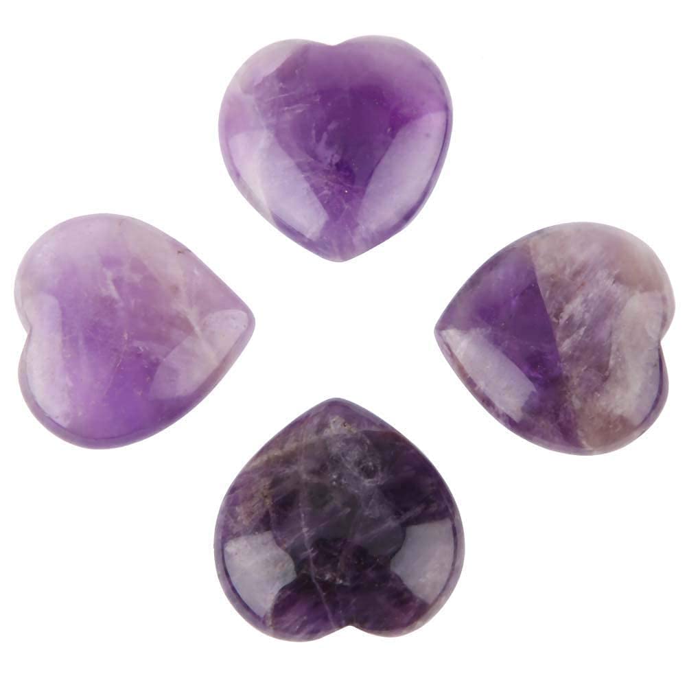 Hztyyier 4Pcs 1inch Natural Heart Shaped Stone Crystal Amethyst and Eye Stone for Chakra Energy Healing Reiki Balancing Worry Stone(Amethyst) Ornaments