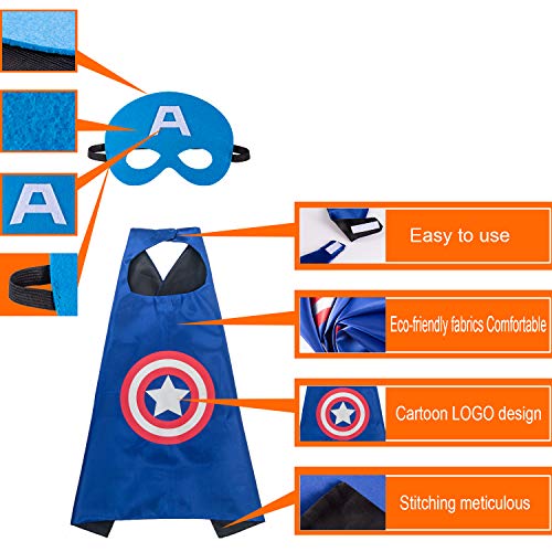 AMASKY Superhero Dress Up Costume Set, Double-Sided Satin Capes with Felt Masks for Kids