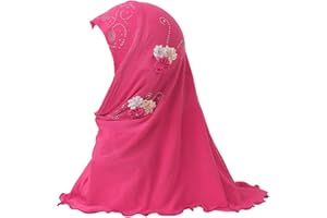 LIVINGGEOMETRY 2-6 Years Old Girls Muslim Hijab with 6 Flowers Islamic Arab Headscarf Sand and Sun Protection Scarf Shawls