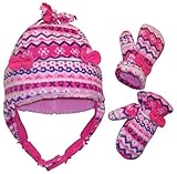 N'Ice Caps Little Girls Sherpa Lined Hat And Mitten Set With Bows