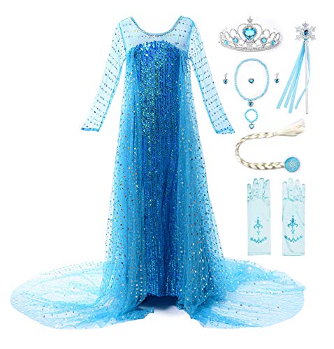 JerrisApparel Girls Princess Elsa Costume Birthday Party Halloween Cosplay Dress up (3T, Blue with Accessories 2)
