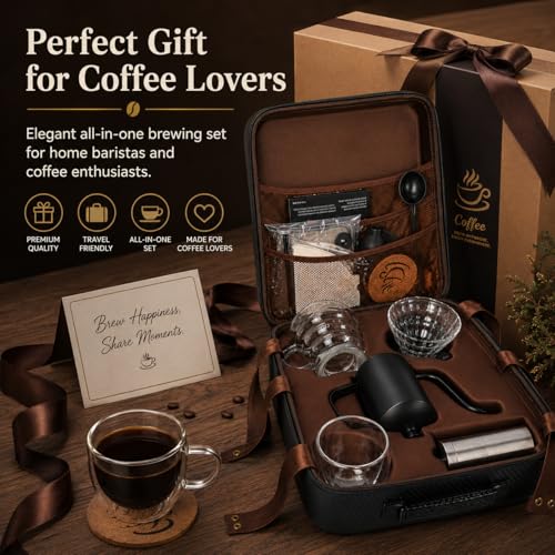 Toshionics V60 Coffee kit Drip Coffee Maker 15 Pcs - Manual Coffee Dripper Pour Over Coffee Set With Portable Bag, Hand Grinder, Gooseneck Kettle, Scale, Double Wall Cup Premium Barista Brewing Set