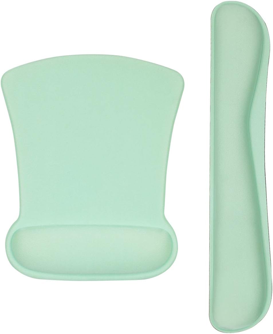 Keyboard Wrist Rest Pad and Ergonomic Mouse Pad with Wrist Rest Support,Gel Memory Foam Nonslip Cute Mousepads Mat Comfortable for Home Office Efficient Working Easy Typing & Pain Relief,Mint Green