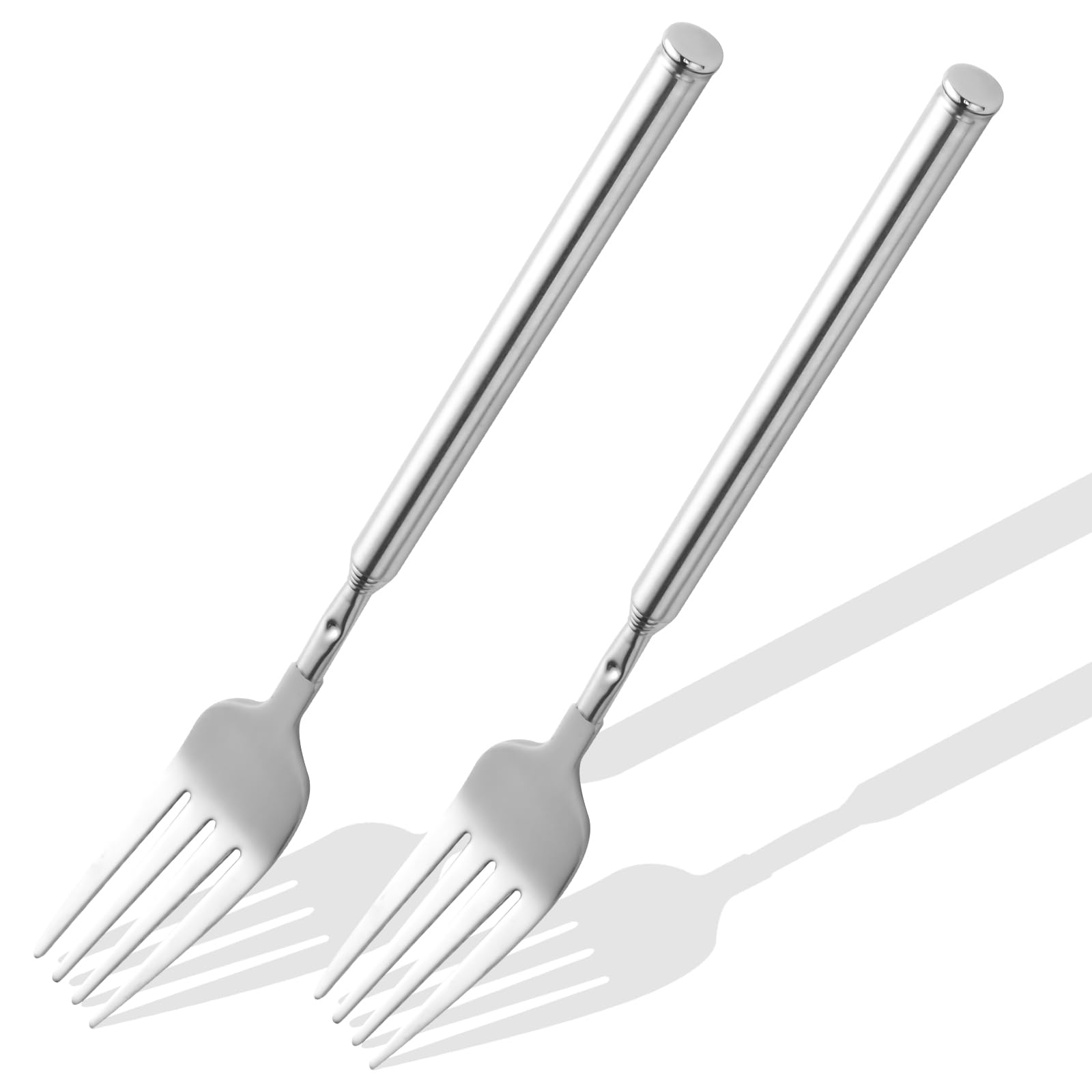 Photo 1 of ?2 PCS?Extendable Fork for Jokes, Expandable Forks, Extended/Extending/Extend Extension from 8.7" to 25.4" Long, Stainless Steel Telescopic/Telescoping/Retractable Fork. Silver