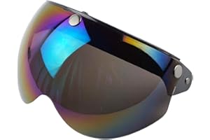 VCOROS Universal 3-Snap Retro Helmet Visor Open Face Motorcycle Helmets Shield(Rainbow)