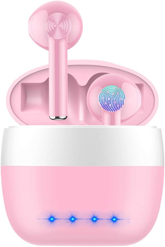 Wireless Earbuds Bluetooth 5.0 IPX5 Waterproof 30H Playtime TWS Stereo Headphones for iPhone Android with Charging Case in-Ear Earphones Headset Mic Hi-Fi Sound Deep Bass for Sport/Travel/Gym Pink
