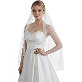 LOVFOIVER Wedding Veil for Bride Crystal Beaded Edge 1 Tier Fingertip Length Bridal Veil With Comb