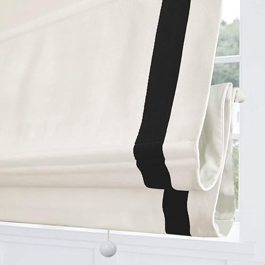Cordless Roman Shades Window Blinds, White Black Premium
