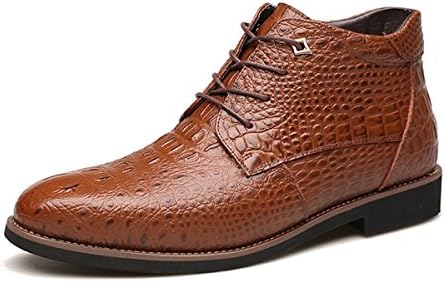 DANCEINGNAIL Mesh Dress Crocodile Pattern Pointed Toe Leather Short Boots For Men brown US 8