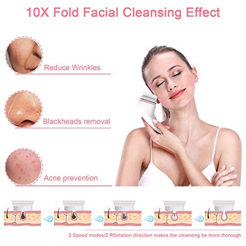 Gackoko Facial Cleansing Brush- with advance Latest Ion Technology & 4 Brush Heads for chargeable Electric Rotating Face brush -Awaken skin vitality for Deep Cleansing, Exfoliating ,Blackhead (Pink)