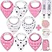Dodo Babies Bandana Drool Bib Set - Eight 100% Cotton Bibs with Soft Polyester Lining, 2 Pacifier Clips, Binky Case, Pink Gift Bag for Baby Girl or Boy Shower - Adjustable Snap Fit for 3-24 Months