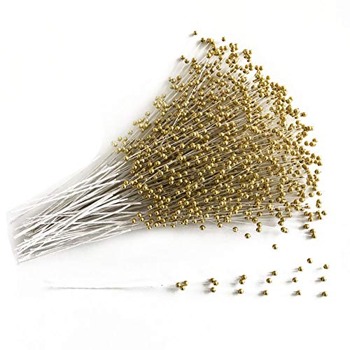 Fodattm 100 Stems Imitation Pearl Sticks Beaded String for Crafts Spray Beads Wire Stems DIY Accessories Christmas Garland Wedding Bridal Flower Bouquet Party Table Decor (Gold)
