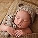 EUDORA Crochet Newborn Photography Boys/Girls Knit Toy Bear Hats, Infant Baby Photo Prop Costume Chocolate
