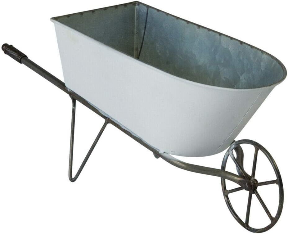 White Metal Wheelbarrow Planter Decorative Garden Decor 16.5" Garden