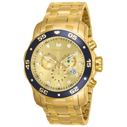 Invicta Mens Pro Diver Scuba Swiss Chronograph Champagne Dial 18k Gold Plated Watch 80068