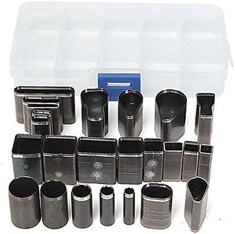 AUAUDATE 24pcs Shape Hole Hollow Cutter Punch Set Handmade Leather Craft DIY Tools + Box by AUAUDATE