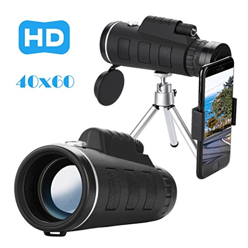 Fheaven (TM) 40X60 Zoom Oversized Eyepiece Optical HD Lens Monocular Telescope [Great for Bird Watching, Camping, Hiking, Concert and Sightseeing ] + Tripod+Universal Phone Clip