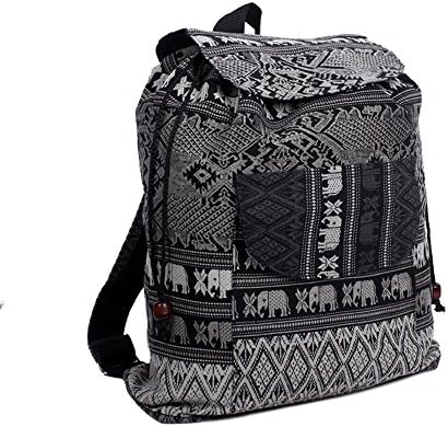 ETHNIC LANNA Black Backpack with Lucky Elephants made in Thailand Holiday Travel Bag Bohemian Bags