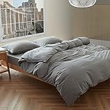 willstar 3 Piece Duvet Cover Set Queen Microfiber Solid Color Bedding Set Modern Design with Zipper Closure (Queen, Grey)