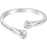 FAIRY COUPLE Toi et Moi Two-Stone Ring for Women, 18K Gold Plated Dainty Minimalist Open Band Ring with Cubic Zirconia, Symbolic “You & Me” Promise & Everyday Gift Ring R77