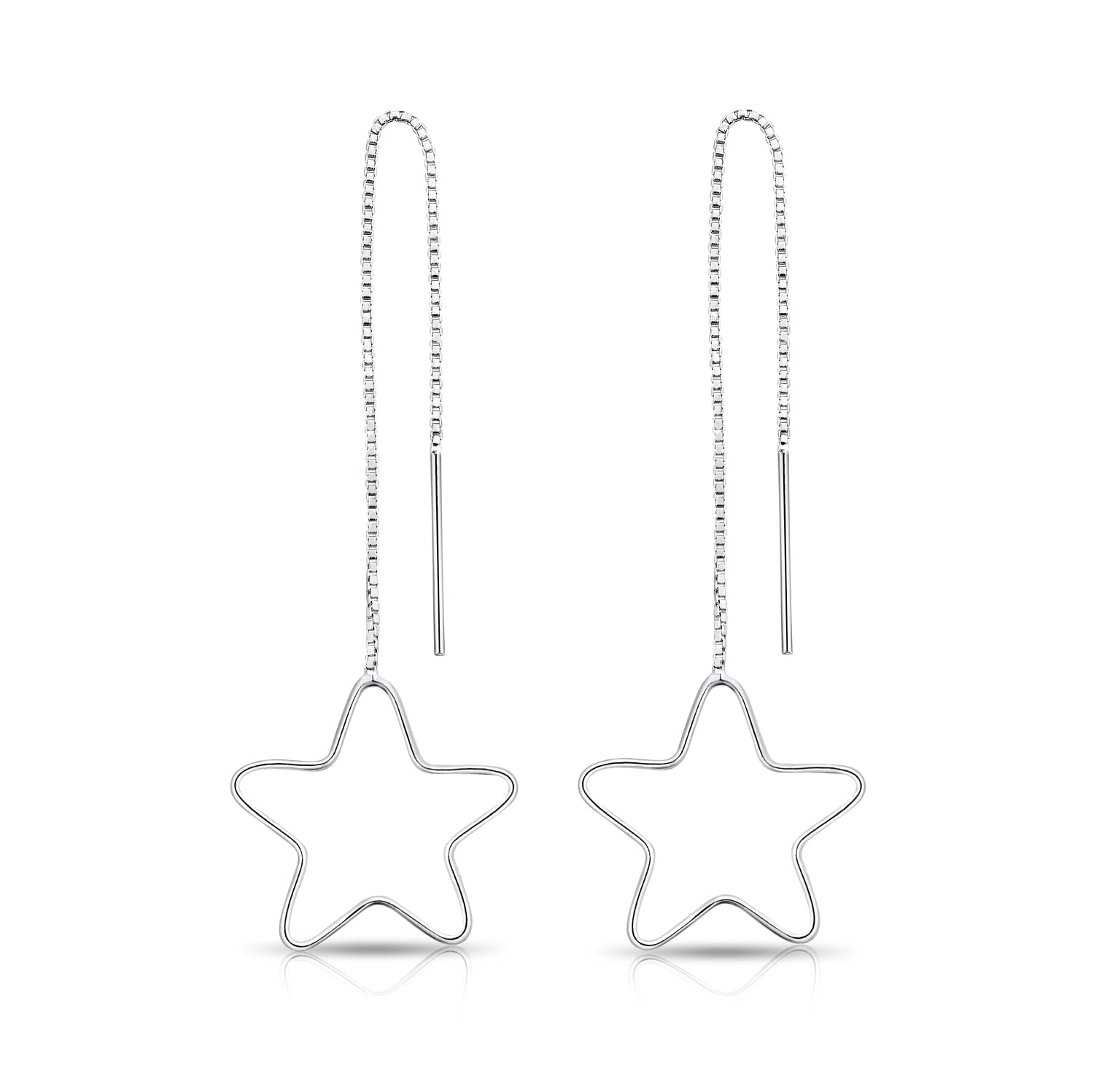 DTPSilver - 925 Sterling Silver Pull Through Star Earrings