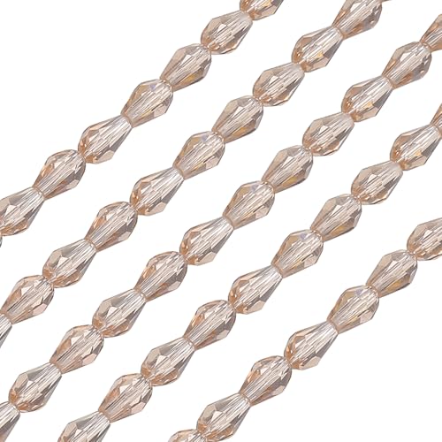 PATIKIL Teardrop Faceted Beads, 325 Pcs Silver Champagne Bicone Birthstone Bead Glass Crystal Assortments Vertical Hole Shape for DIY Crafting Bracelet Necklace Jewelry Making, 4x6mm