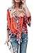 Gemijack Womens Floral Blouses Chiffon Summer Short Sleeve Deep V Neck Tie Front Tops Shirts