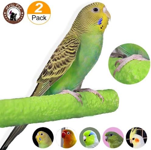 Mrli Pet Bird Safety Perch Rough-surfaced Nature Wood Stand Branch for Parrot Macaw African Greys Budgies Cockatoo Parakeet Cockatiel Conure Lovebirds Helps Keep Nails and Beaks