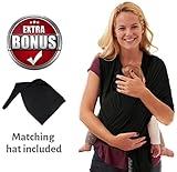 Go tyke – PREMIUM SOFT Baby Sling Wrap Carrier (Black). Easy to use, Hands-Free carry. Lightweight and Breathable. BONUS Matching baby hat. Great Baby Shower Gift. Safe and Comfortable.