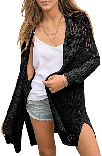 YeMgSip Women’s Boho Open Stitch Crochet Knit Sleeve Cardigan Boyfriend Loose Casual Outwear Coat Baggy Sweaters
