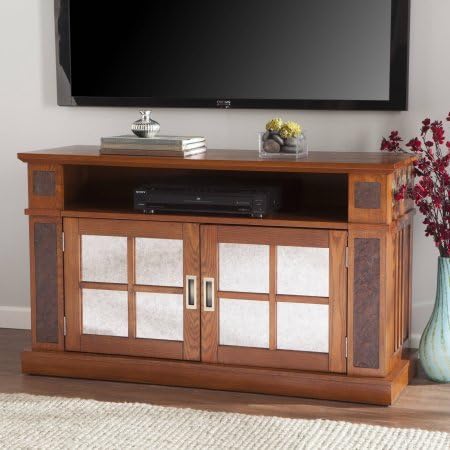 Southern Enterprises Merrel Media Console with Faux Stone, Mission Oak