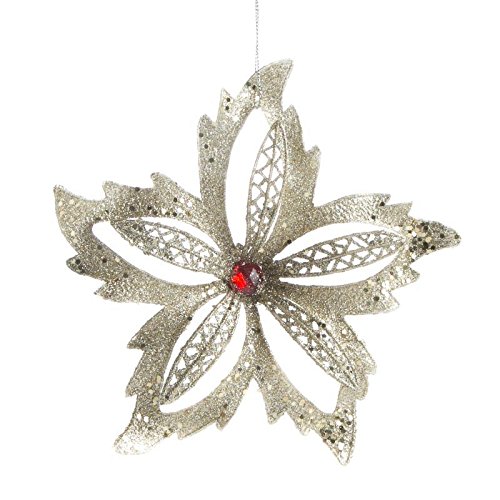 Factory Direct CraftÂ® Group of 12 Sparkling Gold Poinsettia Ornaments with Jeweled Center for Holiday and Home Decor