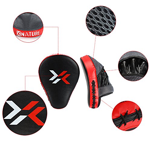 Xnature Essential Curved Boxing MMA Punching Mitts Boxing Pads Hook & Jab Pads MMA Target Focus Punching Mitts Thai Strike Kick Shield a Pair - Thumbnail 7