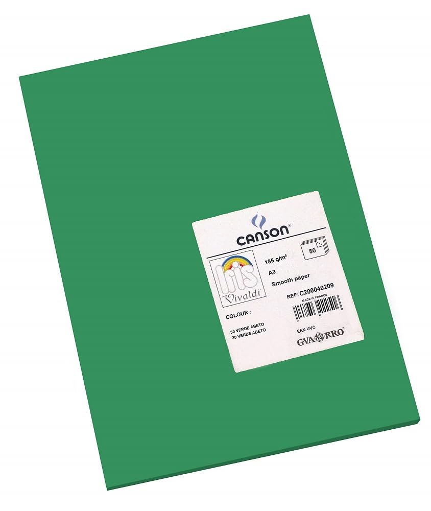 Canson Iris Vivaldi A3 185 GSM Smooth Colour Paper - Moss Green (Pack of 50 Sheets)