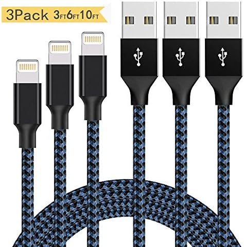 Lightning Cable, MKUHPEX Charger Cables 3Pack 3FT 6FT 10FT to USB Syncing and Charging Cable Data Nylon Braided Cord Charger for iPhone X,8/7 Plus/6/6 Plus/6s/6s Plus/5/5s/5c/SE and more(Blue)
