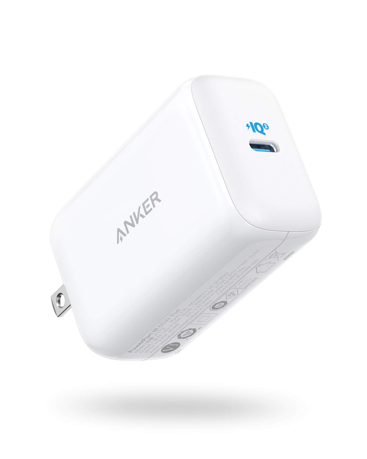 Anker PowerPort III 65W Pod (PD 充電器 USB-C) 【PPS規格対応/PD対応/PowerIQ 3.0 (Gen2) 搭載/PSE技術基準適合/折りたたみ式プラグ】MacBook Pro MacBook Air iPad Pro iPhone Galaxy Android各種 その他USB-C機器対応 (ホワイト)商品画像