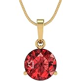 Clara Pucci 14K Yellow Gold Plated Solitaire 18" Box-Chain Necklace - Sterling Silver 2ct Round Cut Garnet Pendant