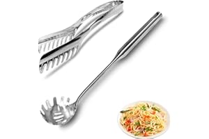 IAXSEE 2 Pieces Stainless Steel Spaghetti Pasta Sever Set, Stainless Steel Spaghetti Spoon & Pasta Tongs, Heat Resistant Past