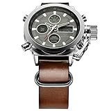 Tamlee Men's Digital Analog Military Sport Watch with Genuine Leather 3Bar Waterproof Clock