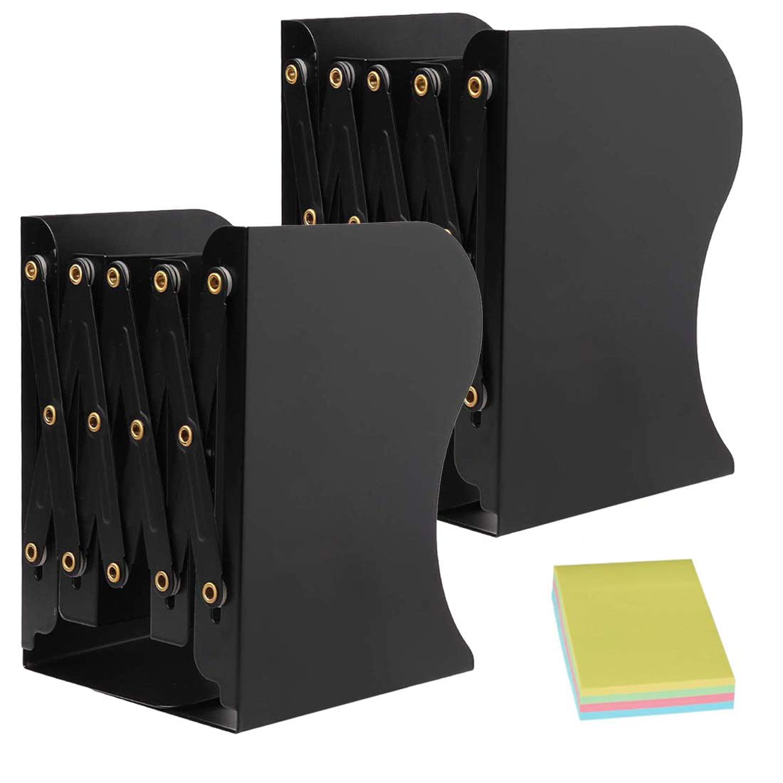 Book Ends, DARUITE Metal Bookends Adjustable Book Ends Expanding Heavy Duty Bookends Book Ends for Book Shelves Desk Organiser Non-Skid Book Holder for Kids School Supplies, 2PCS Black