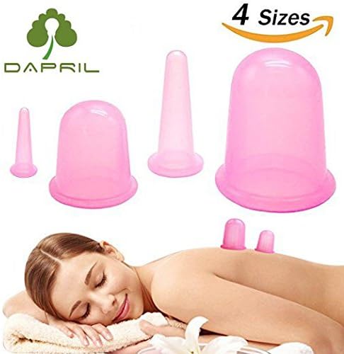 Suction Cup for Cellulite - Vacuum Cup Silicone 4 PCS Cup Set Cupping Therapy for Cellulite Body Massage Suction Cups Therapy 1 （Large） Size and 1 （Medium） Size (pink) (pink)