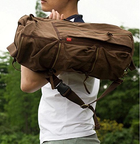 Cylinder Canvas Bag Travel Outdoor Hiking Bag Luggage Satchel Bag Should Bags(Khaki)