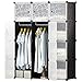 KOUSI Portable Closet Clothes Wardrobe Bedroom Armoire Storage Organizer with Doors, Capacious Sturdy, Black, 6 Cubes 2 Hanging Sections